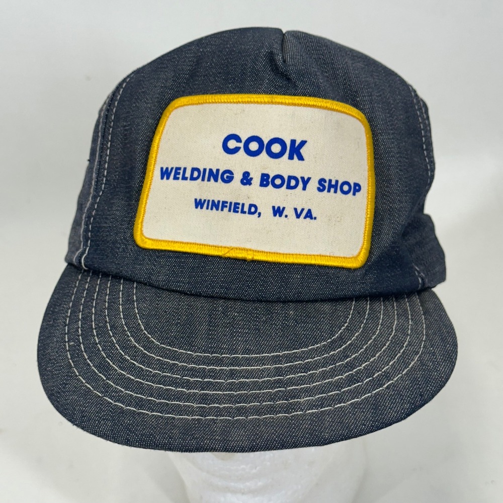 Vintage Cook Welding Body Shop Winfield WV Denim Trucker‎ Hat Blue Snapback